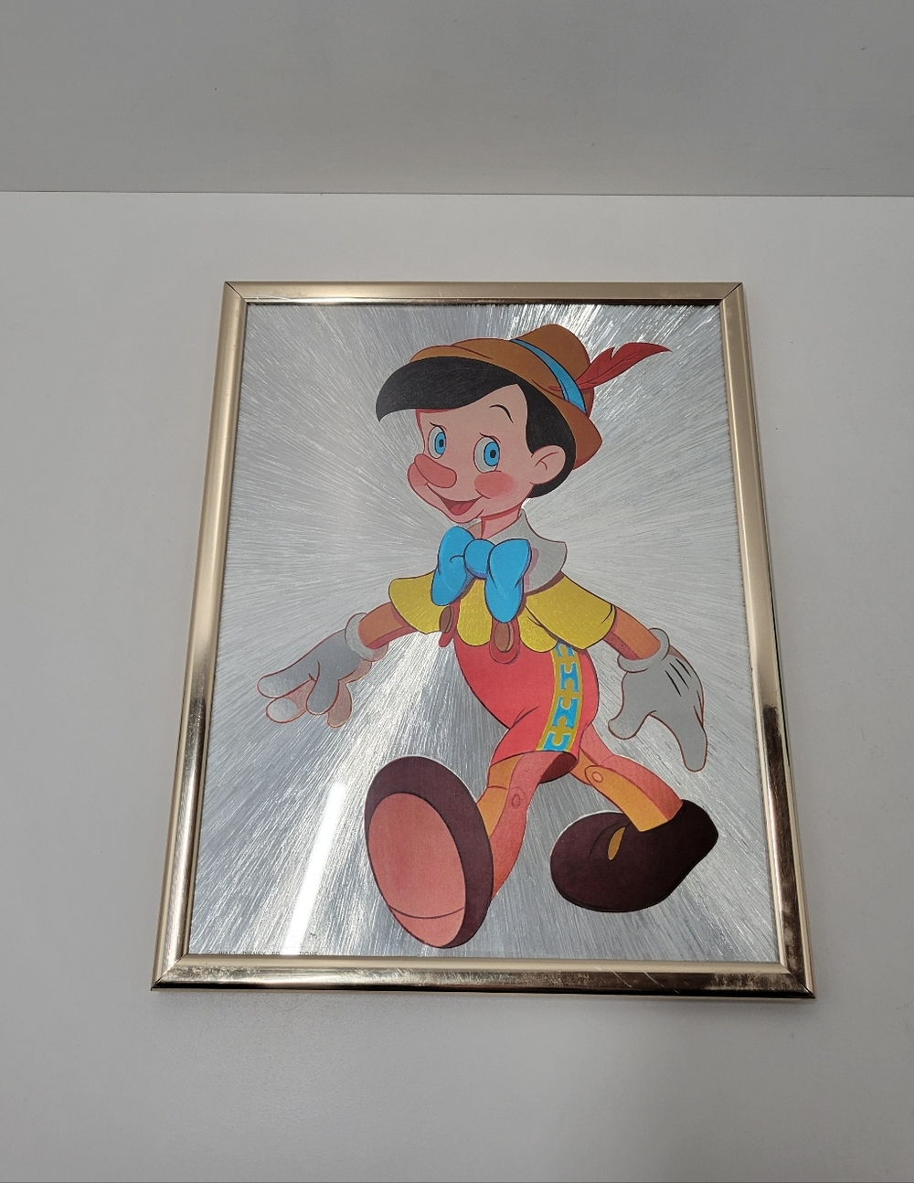 Vintage 1980s Pinocchio Walt Disney Productions Framed Foil Art Print